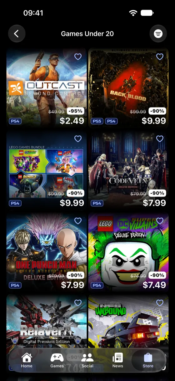 The deals list, showing discounted PlayStation Store games with their reduced prices.