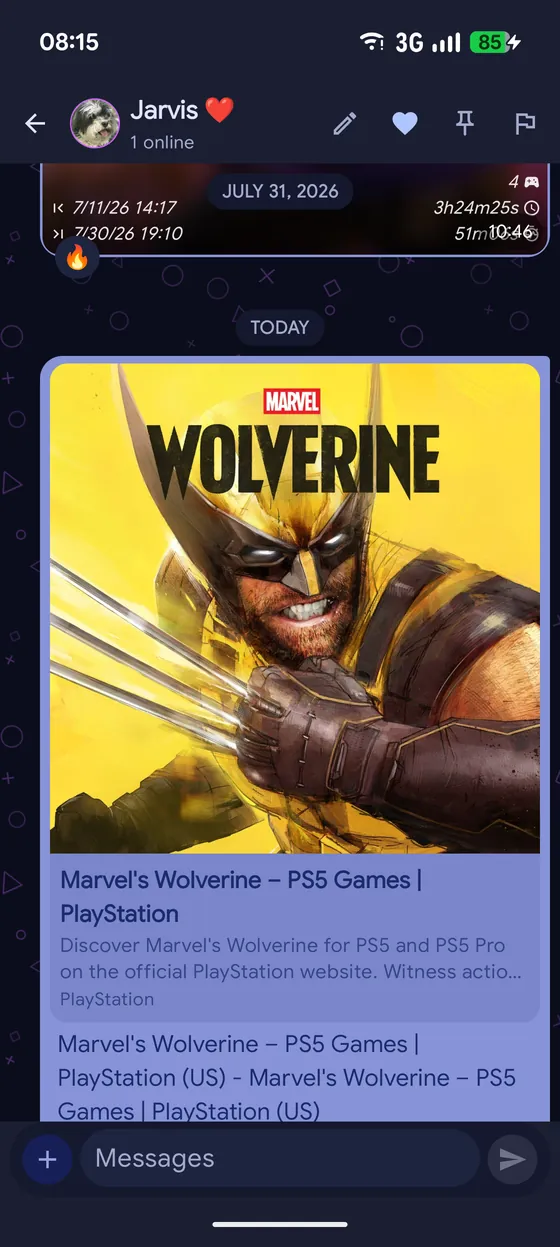 A community conversation with a rich link preview card for a PlayStation game page.